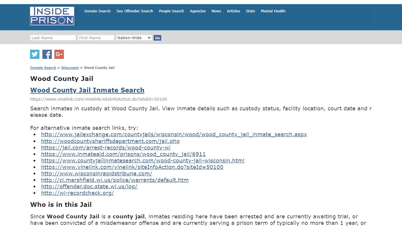Wood County Jail - Wisconsin - Inmate Search - Inside Prison